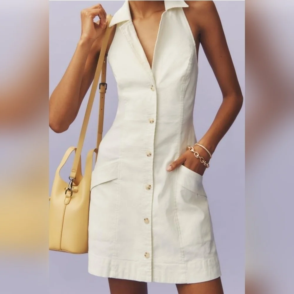 The Amelia Collared T-Back Mini Dress by Maeve Anthropologie, Ivory